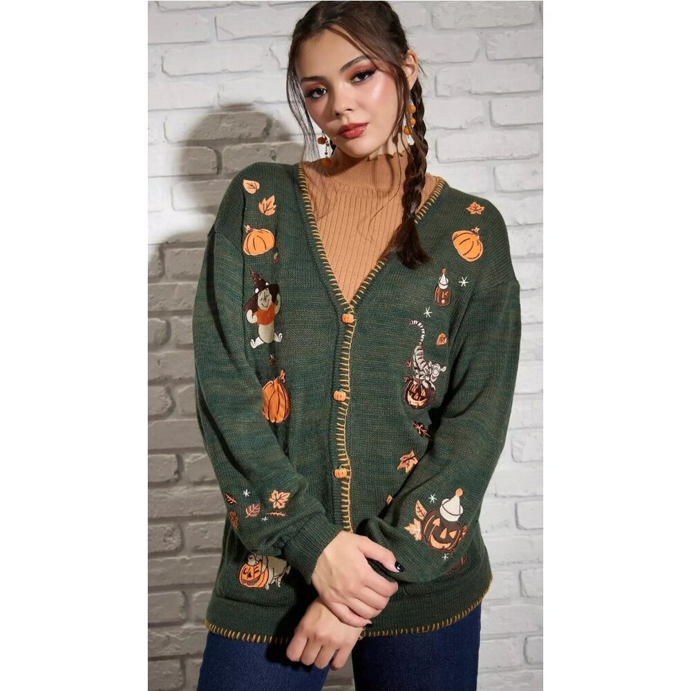 Her Universe Disney Winnie The Pooh Halloween Cardigan Size 3X Green - Picture 5 of 5